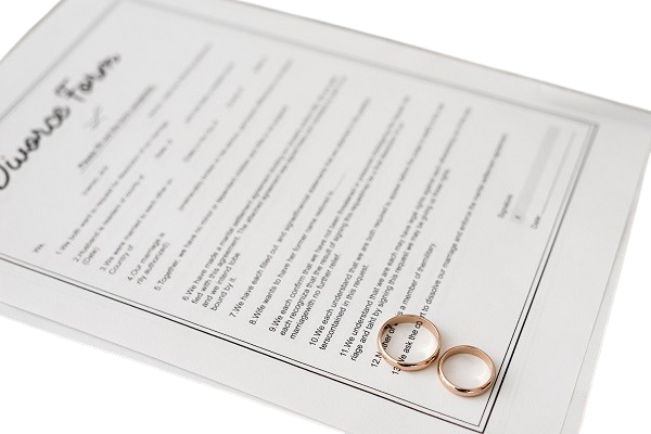 close up divorce form with wedding rings table removebg preview